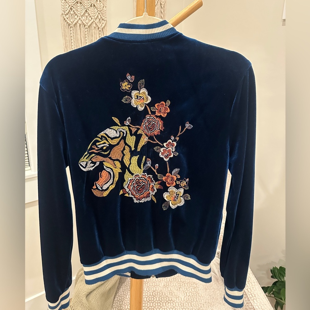 Jealous Tomato Velvet Tiger Embroidered Bomber Jacket Small